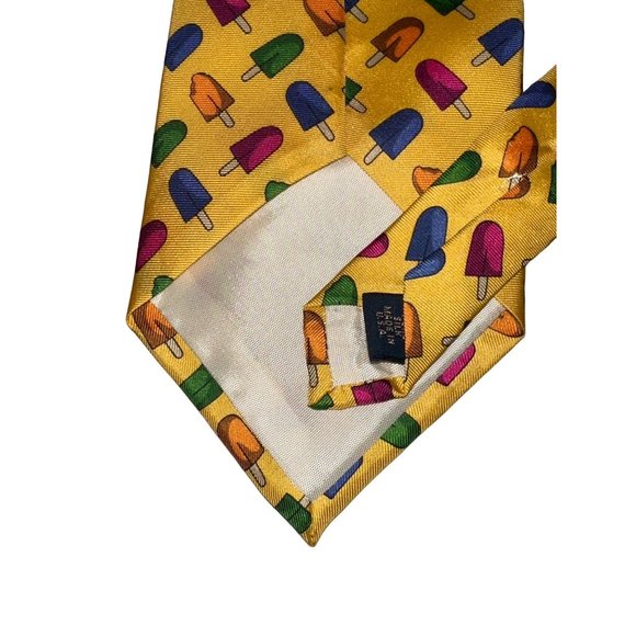 Mens Huntington Yellow Ice Cream 100% Silk Classic Tie Novelty Print - Picture 5 of 7